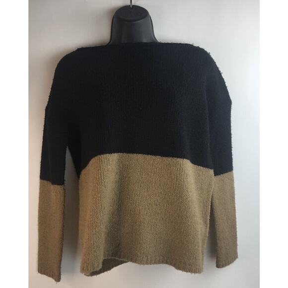 Vince Black Beige Knit Rolled Neck Sweater Wool Silk Cashmere Color Block xs - Picture 2 of 6